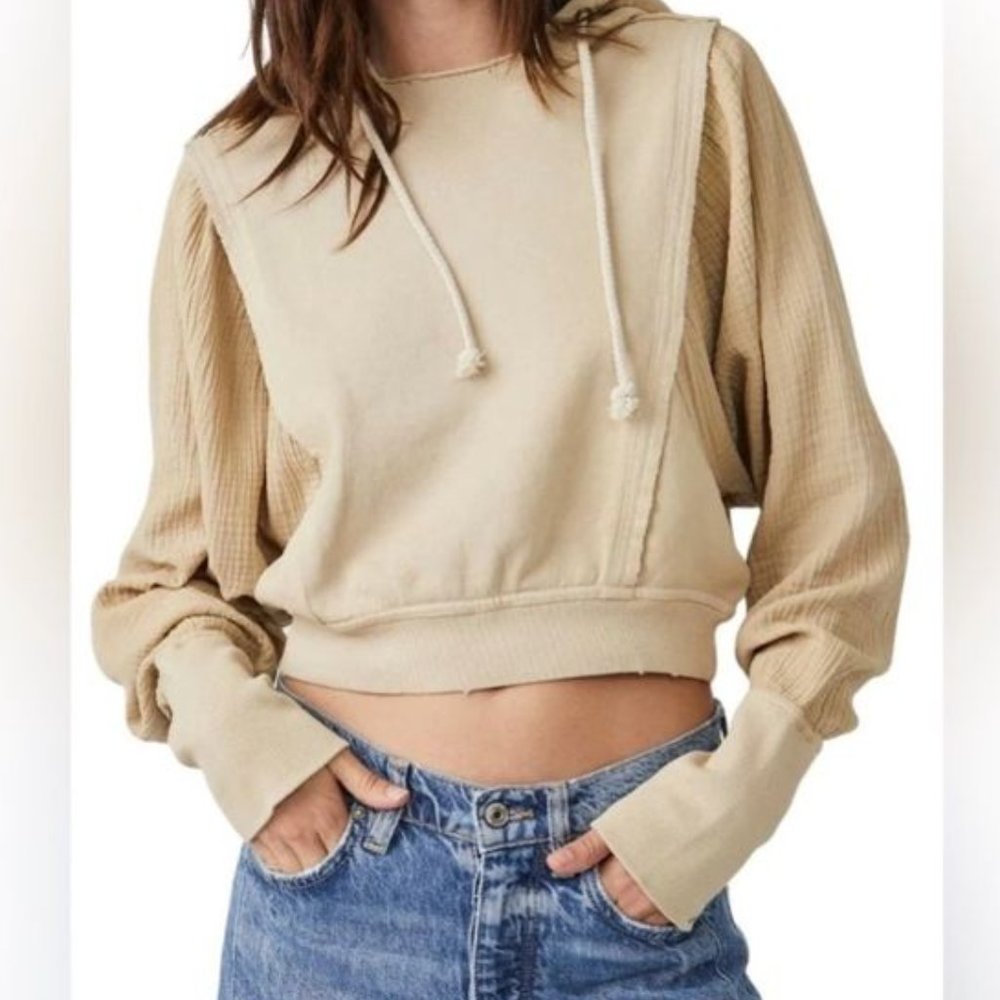 FREE PEOPLE love letter hoodie gauzy oversize sweatshirt Sz L NEW - Picture 2 of 12